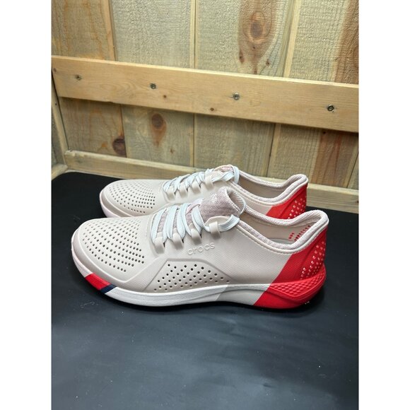Womens Crocs LiteRide Sneakers Size 11 Beige & Red Perforated Breathable Athleti - Picture 7 of 8
